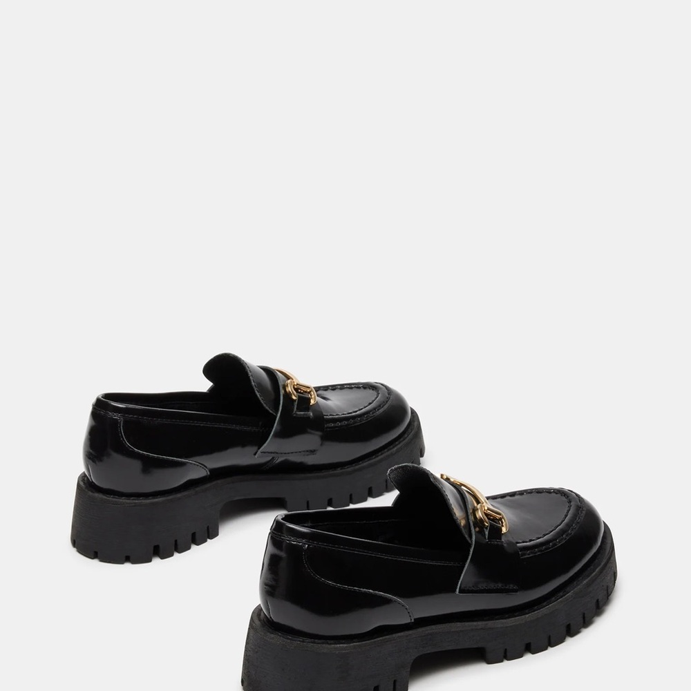 Steve Madden Black Loafers with Gold buckle, “Lando black leather” - Picture 2 of 8